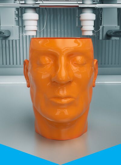 orange 3d printed head, as example for digital business processes